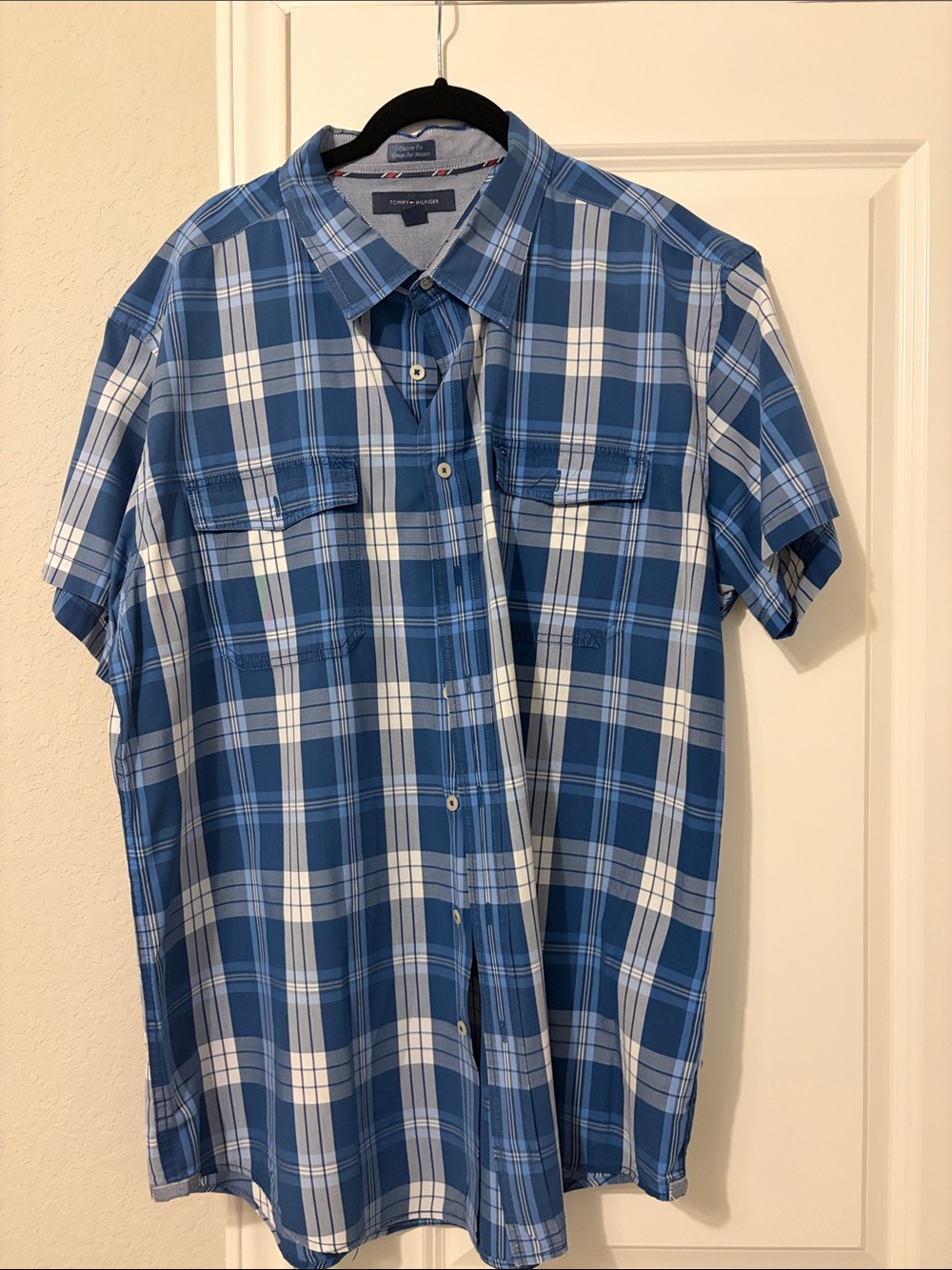 Tommy Bahama Blue and White Plaid Short-Sleeve Button-Down Shirt